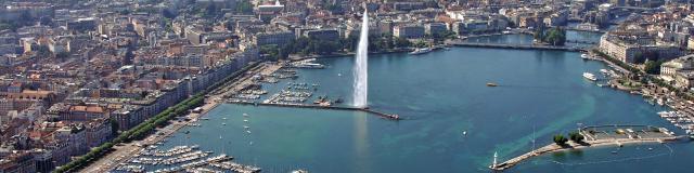 La città di Ginevra e il suo getto d'acqua