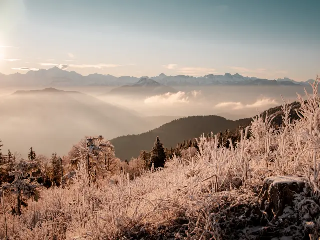 Lever de soleil hivernale au sommet des Voirons