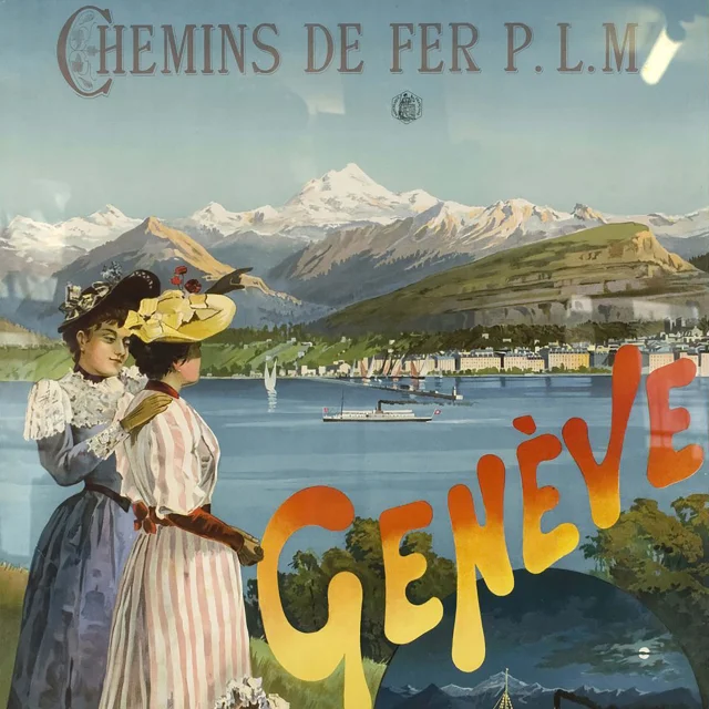 Geneve Chemins De Fer Plm Poster turistico Litografia 1894